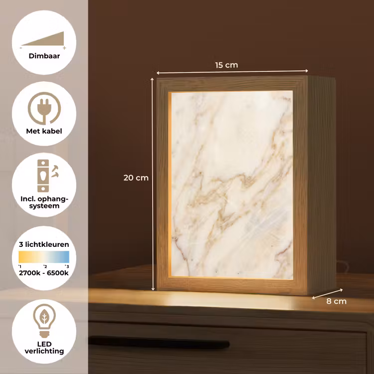 Marmer - Ader - Abstract - Wit - Goud Light Box met kabel (Tafellamp) klein -USP_NL