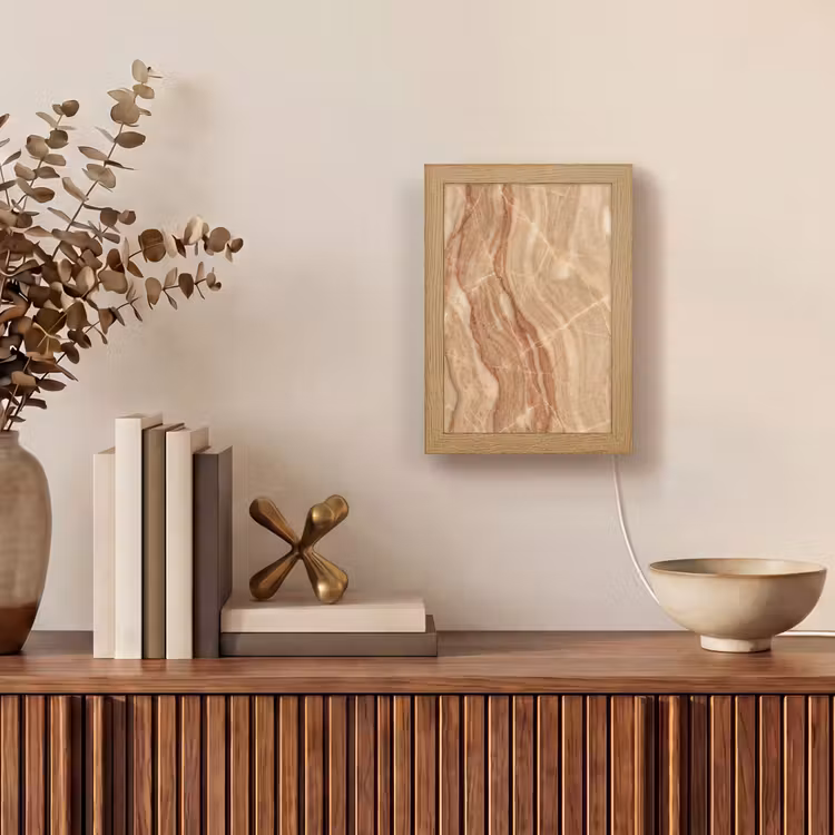 Marmer - Ader - Natuur - Abstract - Beige Light Box met kabel (Tafellamp) klein -sfeer2
