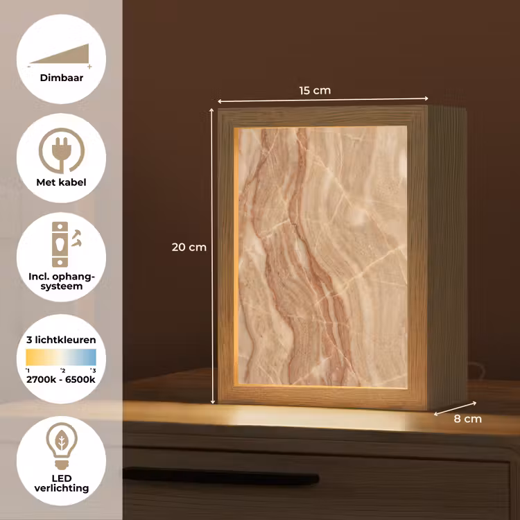 Marmer - Ader - Natuur - Abstract - Beige Light Box met kabel (Tafellamp) klein -USP_NL