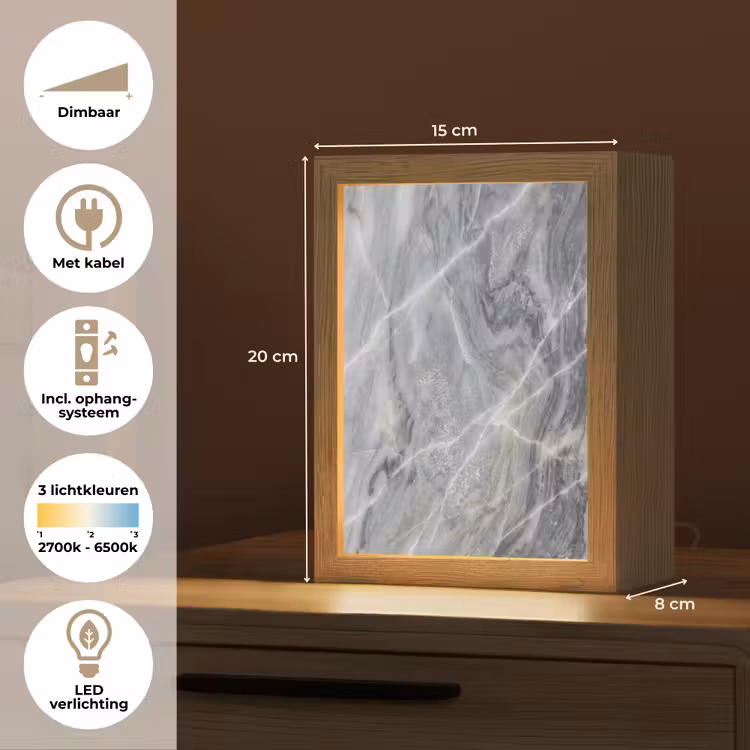 Marmer - Ader - Patroon - Abstract - Grijs Light Box met kabel (Tafellamp) klein -USP_NL