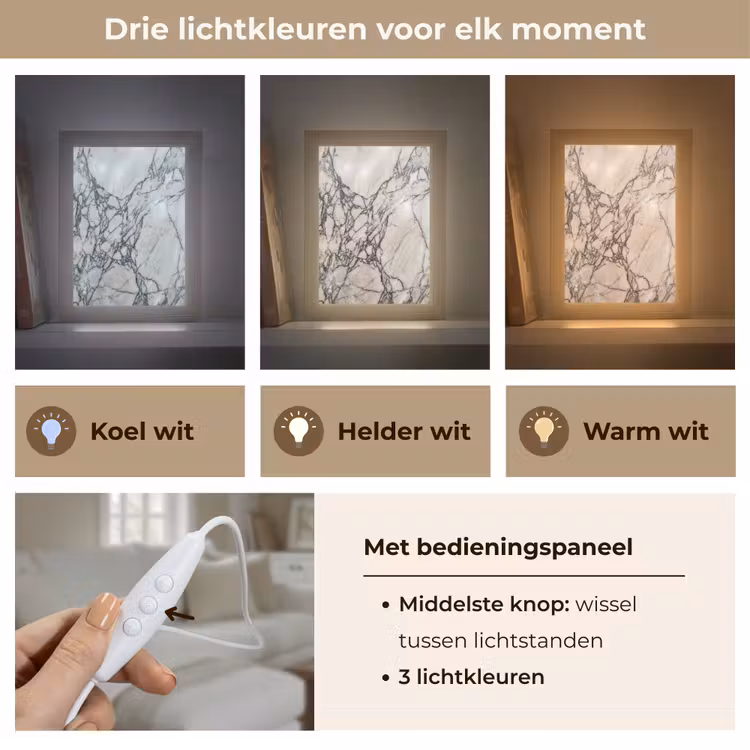Marmer - Aderen - Patroon - Wit - Grijs Light Box met kabel (Tafellamp) klein -USP_lichtkleurNL