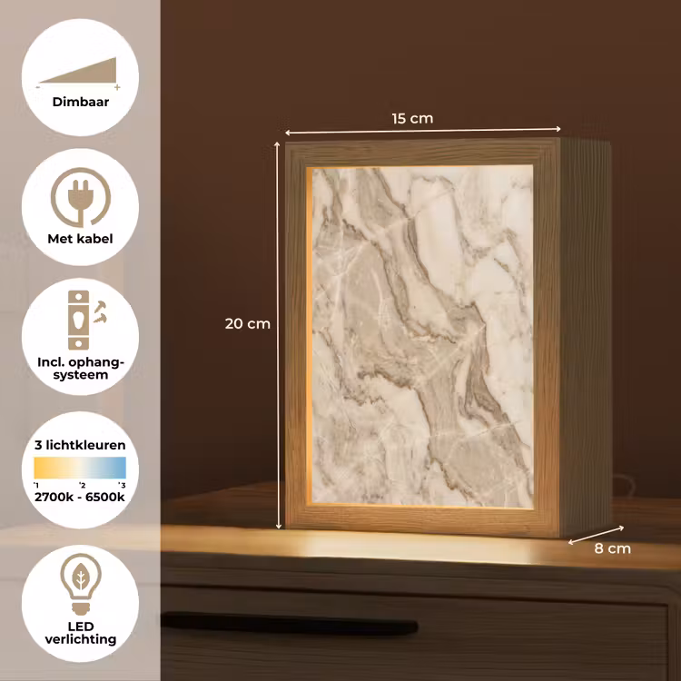 Marmer - Aderen - Textuur - Beige - Modern Light Box met kabel (Tafellamp) klein -USP_NL