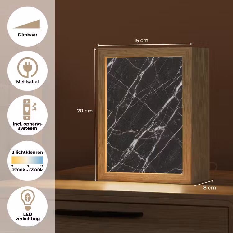 Marmer - Aders - Abstract - Zwart Light Box met kabel (Tafellamp) klein -USP_NL