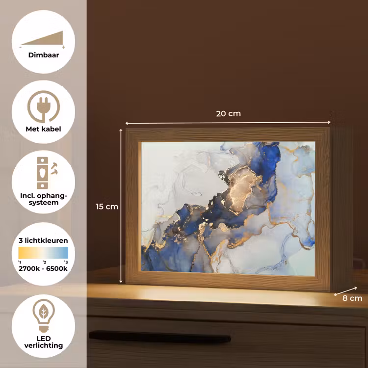 Marmer - Blauw - Goud Light Box met kabel (Tafellamp) klein -USP_NL