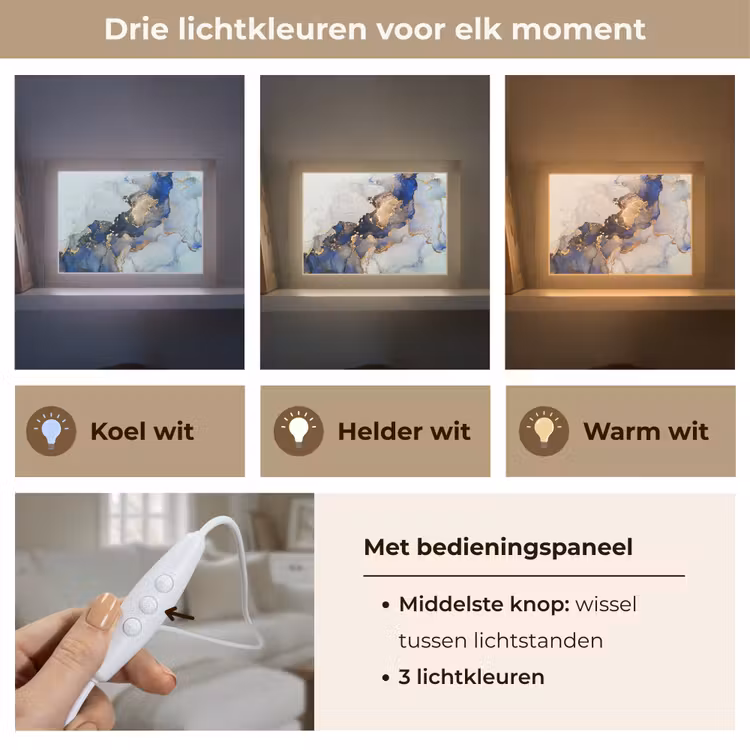 Marmer - Blauw - Goud Light Box met kabel (Tafellamp) klein -USP_lichtkleurNL