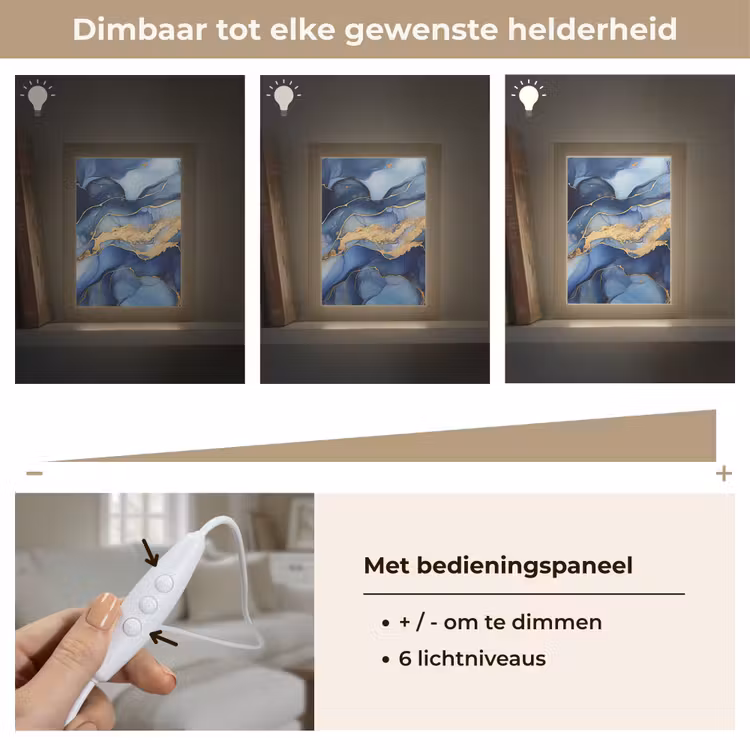 Marmer - Blauw - Goud - Abstract Light Box met kabel (Tafellamp) klein -USP_dimbaarNL