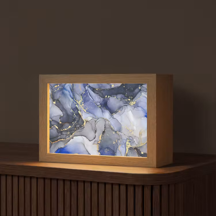Marmer - Goud - Abstract - Blauw Light Box met kabel (Tafellamp) klein -z3d_website
