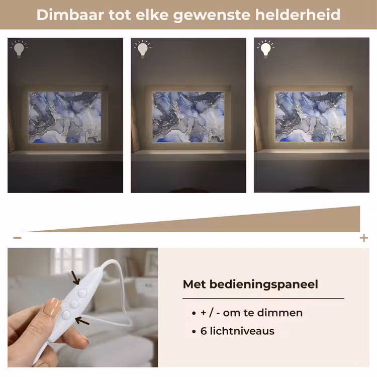Marmer - Goud - Abstract - Blauw Light Box met kabel (Tafellamp) klein -USP_dimbaarNL