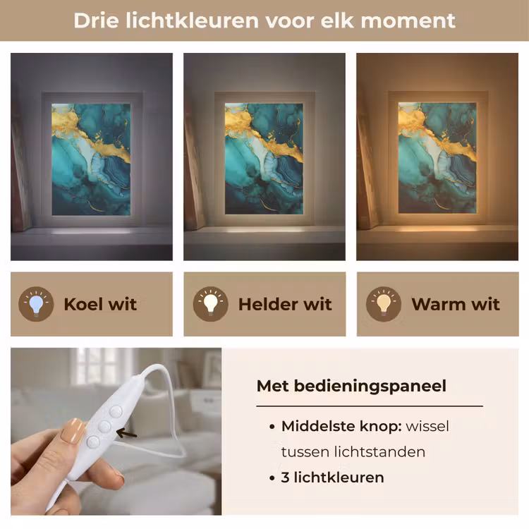 Marmer - Goud - Blauw groen - Abstract - Turquoise Light Box met kabel (Tafellamp) klein -USP_lichtkleurNL