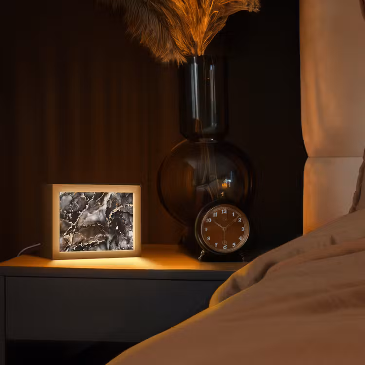 Marmer - Goud - Glitter - Luxe Light Box met kabel (Tafellamp) klein -sfeer1