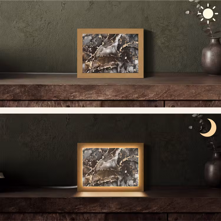 Marmer - Goud - Glitter - Luxe Light Box met kabel (Tafellamp) klein -sfeer3