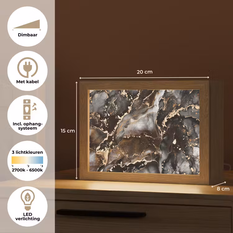 Marmer - Goud - Glitter - Luxe Light Box met kabel (Tafellamp) klein -USP_NL