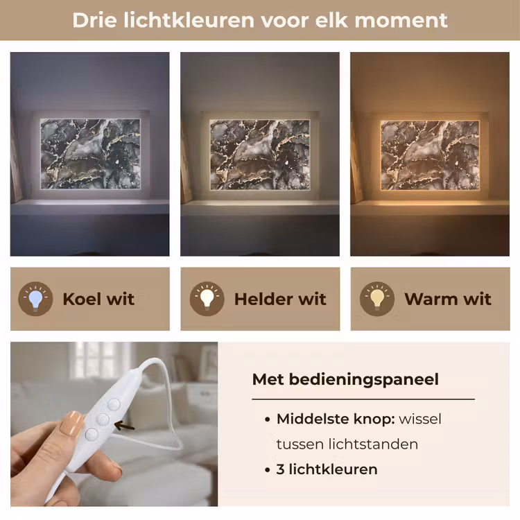 Marmer - Goud - Glitter - Luxe Light Box met kabel (Tafellamp) klein -USP_lichtkleurNL