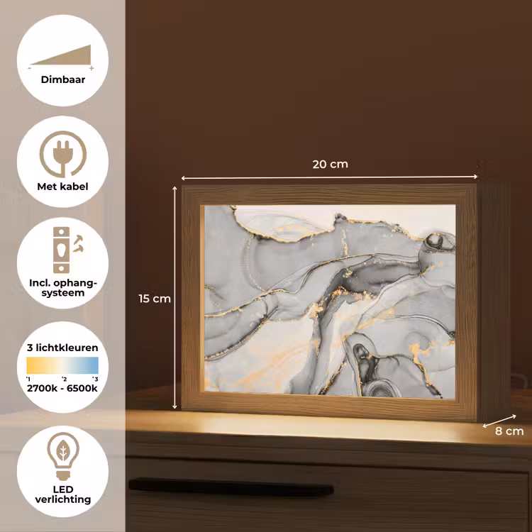Marmer - Goud - Grijs Light Box met kabel (Tafellamp) klein -USP_NL