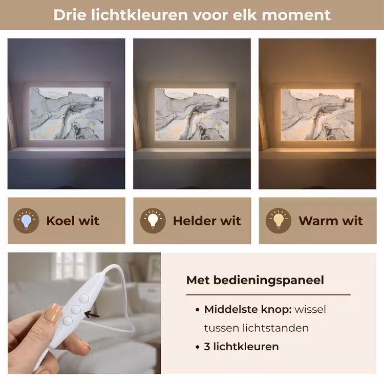 Marmer - Goud - Grijs Light Box met kabel (Tafellamp) klein -USP_lichtkleurNL