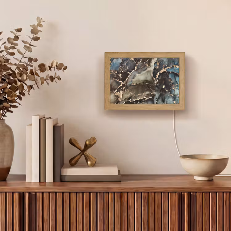 Marmer - Goud - Groen Light Box met kabel (Tafellamp) klein -sfeer2