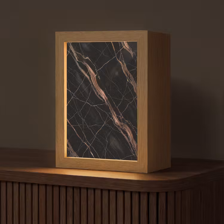 Marmer - Goud - Patroon - Luxe - Zwart Light Box met kabel (Tafellamp) klein -z3d_website