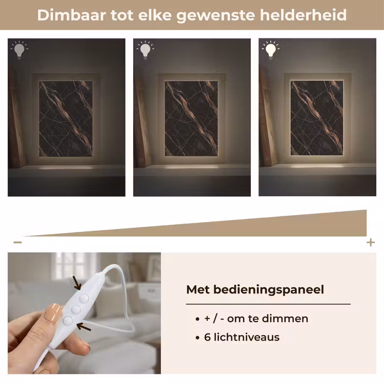 Marmer - Goud - Patroon - Luxe - Zwart Light Box met kabel (Tafellamp) klein -USP_dimbaarNL