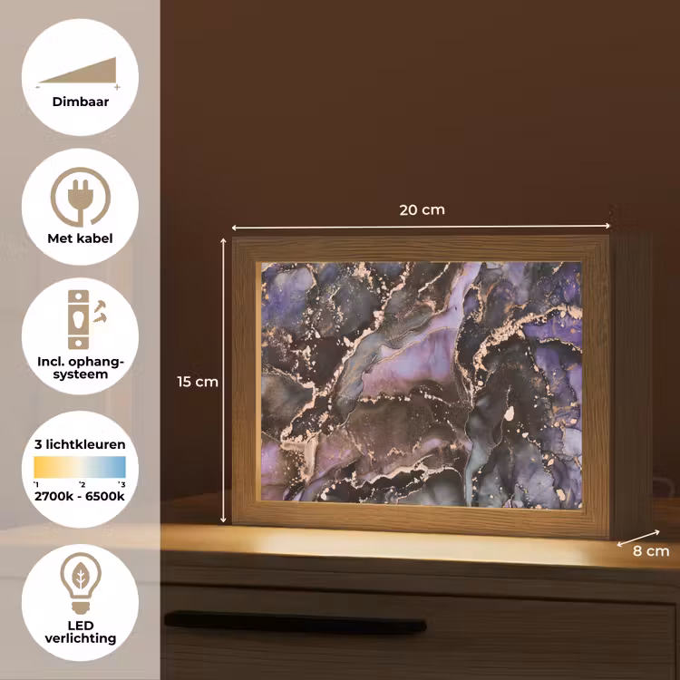 Marmer - Goud - Roze Light Box met kabel (Tafellamp) klein -USP_NL