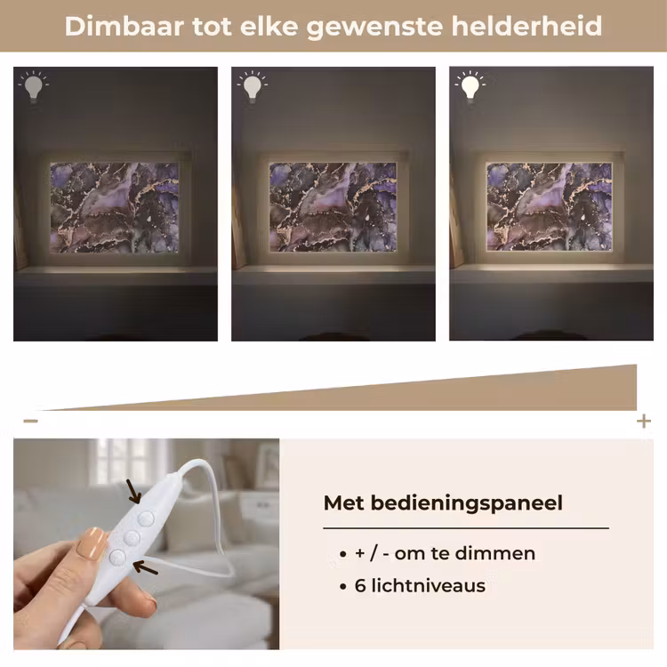 Marmer - Goud - Roze Light Box met kabel (Tafellamp) klein -USP_dimbaarNL