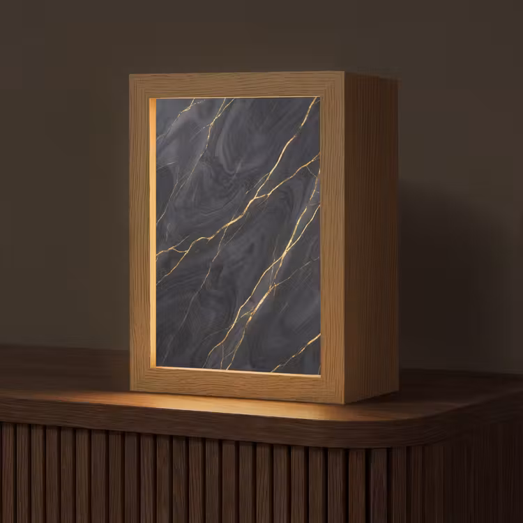 Marmer - Goudaders - Abstract - Modern - Zwart Light Box met kabel (Tafellamp) klein -z3d_website