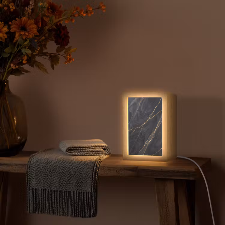 Marmer - Goudaders - Abstract - Modern - Zwart Light Box met kabel (Tafellamp) klein -sfeer4