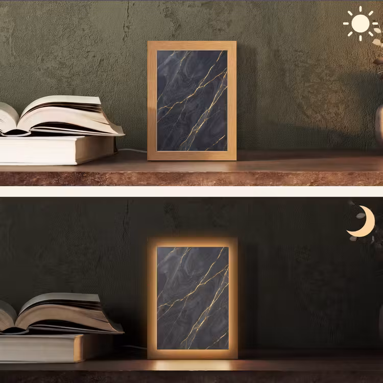 Marmer - Goudaders - Abstract - Modern - Zwart Light Box met kabel (Tafellamp) klein -sfeer3