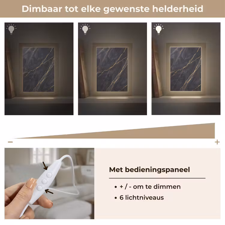 Marmer - Goudaders - Abstract - Modern - Zwart Light Box met kabel (Tafellamp) klein -USP_dimbaarNL