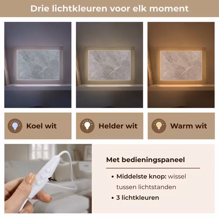 Marmer - Grijs Light Box met kabel (Tafellamp) klein -USP_lichtkleurNL