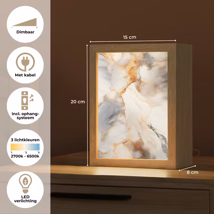 Marmer - Grijs - Goud Light Box met kabel (Tafellamp) klein -USP_NL