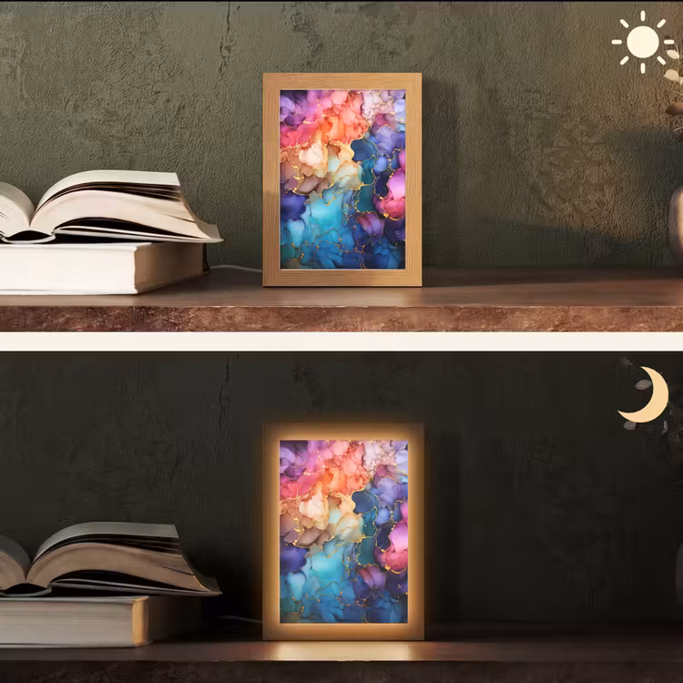 Marmer - Kleurrijk - Kleuren - Abstract Light Box met kabel (Tafellamp) klein -sfeer3