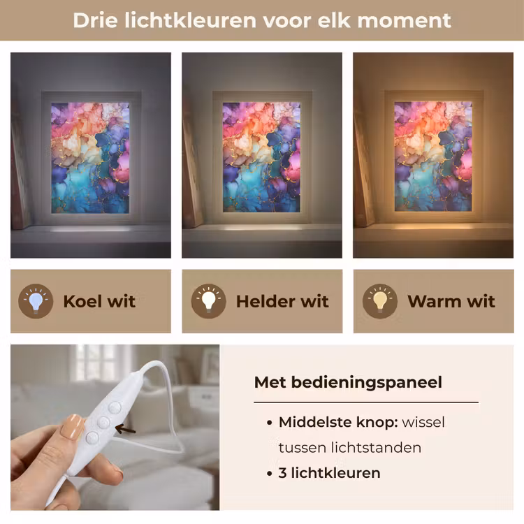 Marmer - Kleurrijk - Kleuren - Abstract Light Box met kabel (Tafellamp) klein -USP_lichtkleurNL