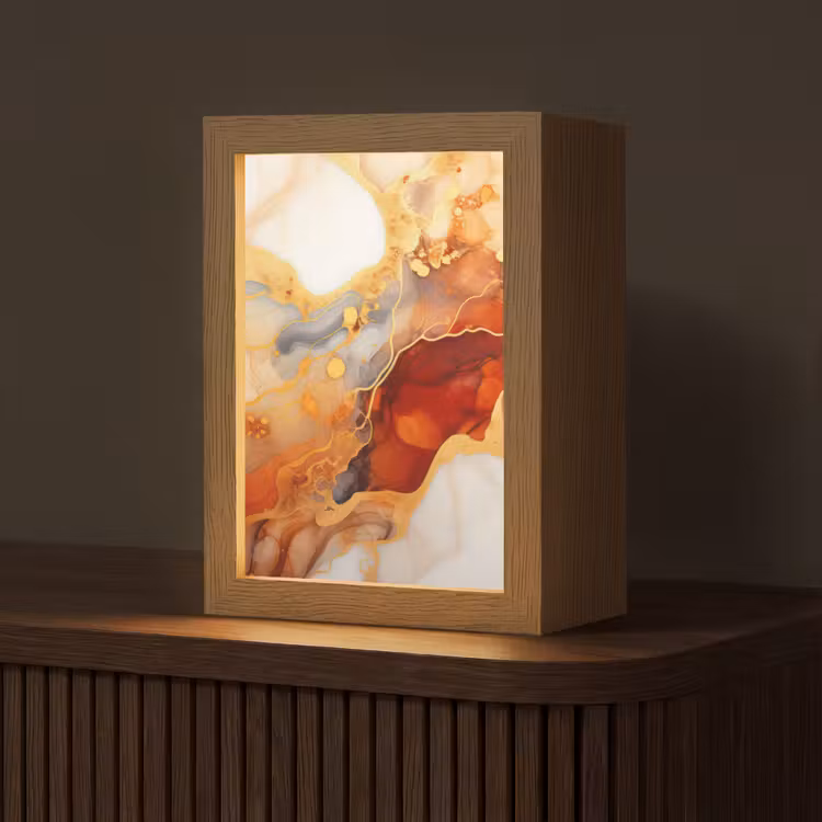 Marmer - Oranje - Goud - Modern - Abstract Light Box met kabel (Tafellamp) klein -z3d_website