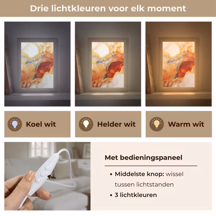 Marmer - Oranje - Goud - Modern - Abstract Light Box met kabel (Tafellamp) klein -USP_lichtkleurNL