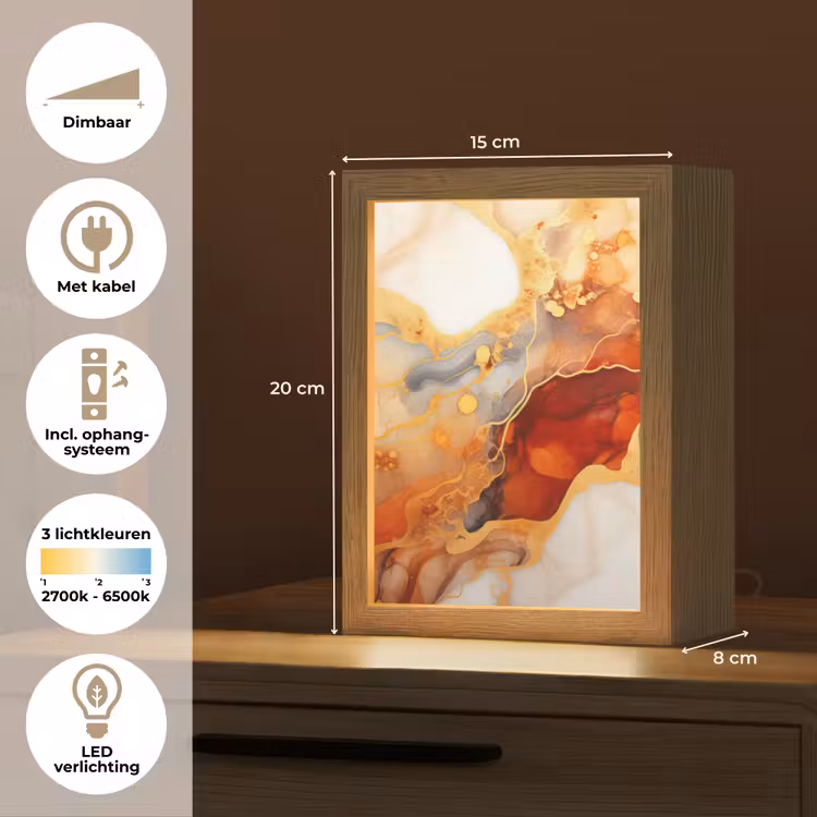Marmer - Oranje - Goud - Modern - Abstract Light Box met kabel (Tafellamp) klein -USP_NL