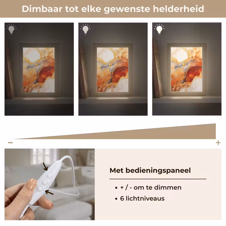 Marmer - Oranje - Goud - Modern - Abstract Light Box met kabel (Tafellamp) klein -USP_dimbaarNL