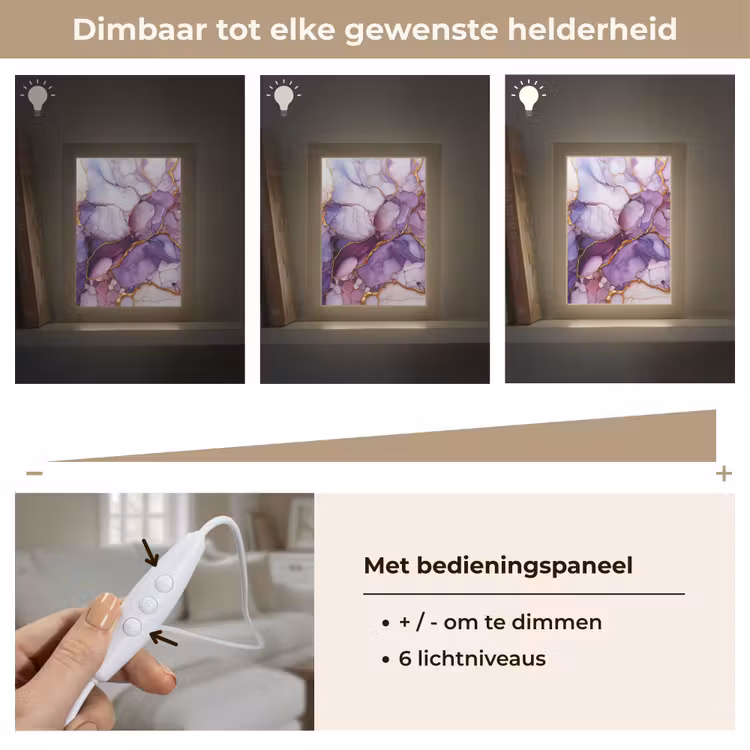Marmer - Paars - Lila - Goud Light Box met kabel (Tafellamp) klein -USP_dimbaarNL