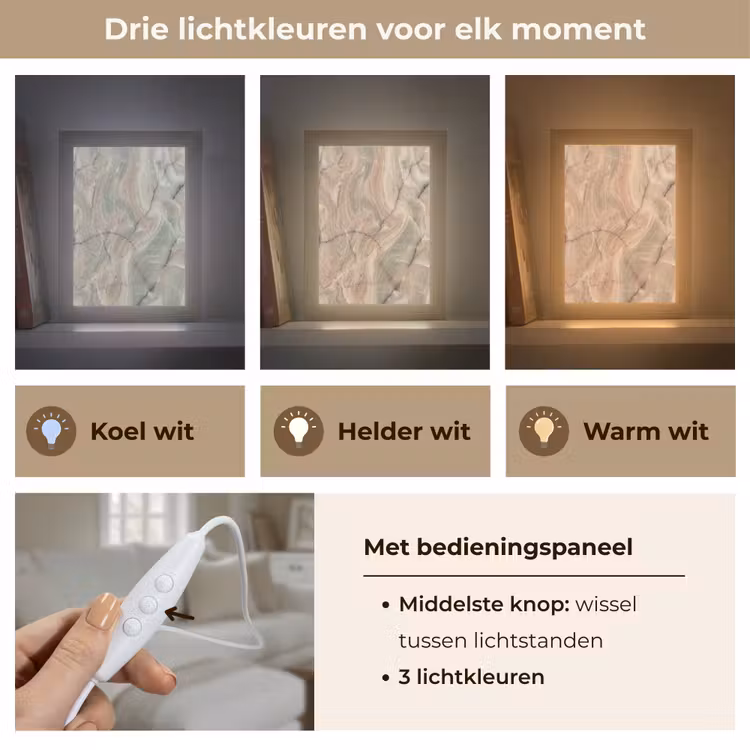 Marmer - Patroon - Abstract - Beige - Groen Light Box met kabel (Tafellamp) klein -USP_lichtkleurNL