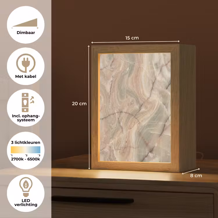 Marmer - Patroon - Abstract - Beige - Groen Light Box met kabel (Tafellamp) klein -USP_NL