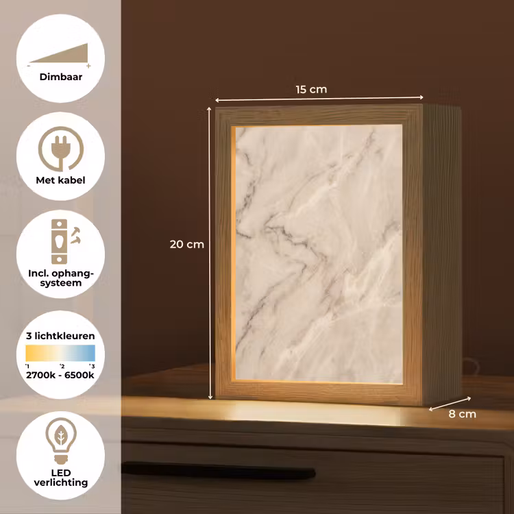 Marmer - Patroon - Abstract - Modern - Beige Light Box met kabel (Tafellamp) klein -USP_NL