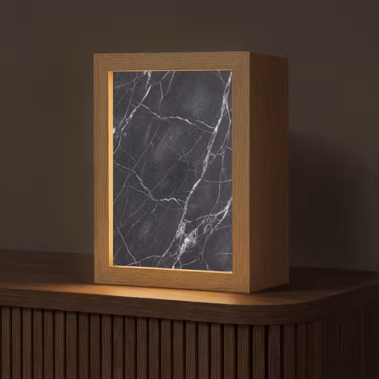 Marmer - Patroon - Modern - Zwart - Wit Light Box met kabel (Tafellamp) klein -z3d_website