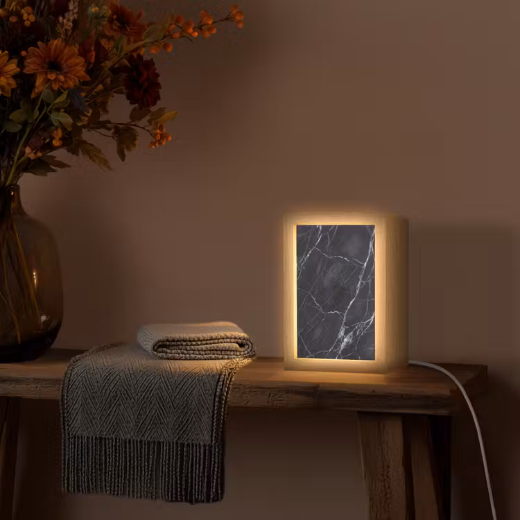 Marmer - Patroon - Modern - Zwart - Wit Light Box met kabel (Tafellamp) klein -sfeer4