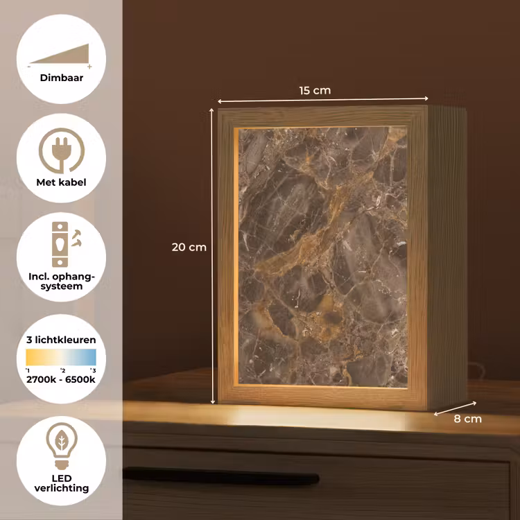 Marmer - Patroon - Natuur - Bruin - Goud Light Box met kabel (Tafellamp) klein -USP_NL