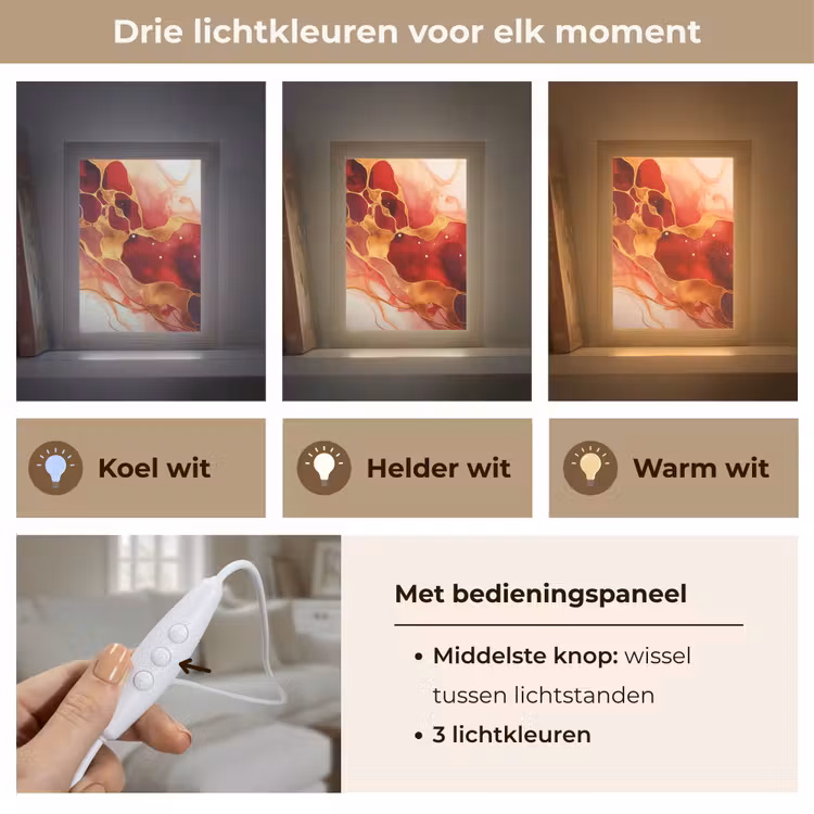 Marmer - Rood - Goud - Modern - Abstract Light Box met kabel (Tafellamp) klein -USP_lichtkleurNL