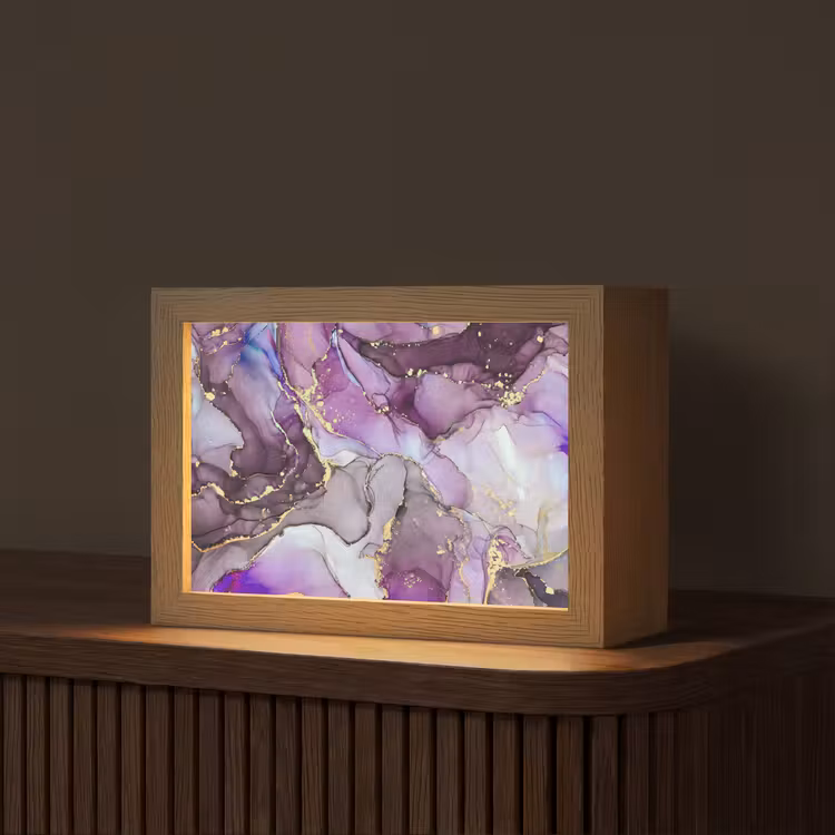 Marmer - Roze - Paars - Gold Light Box met kabel (Tafellamp) klein -z3d_website