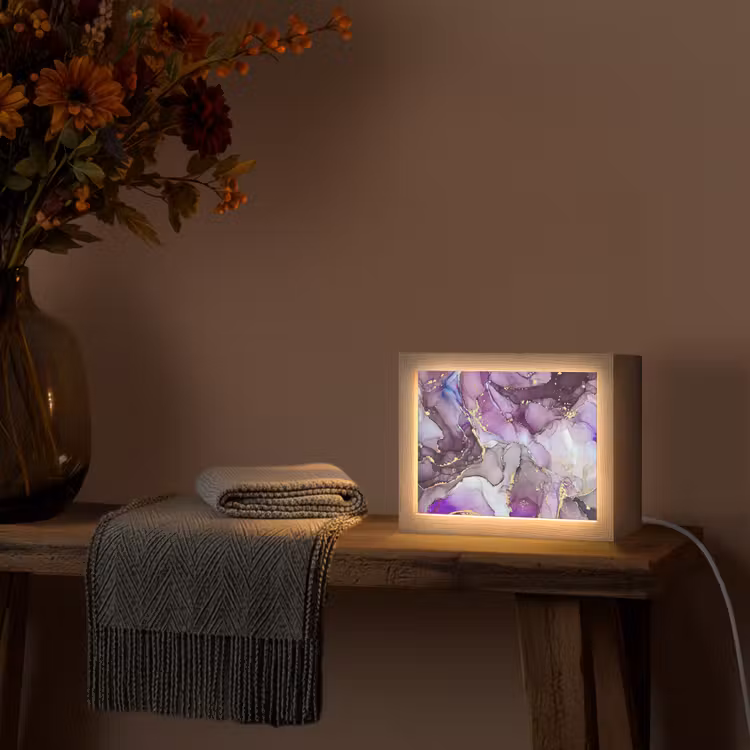 Marmer - Roze - Paars - Gold Light Box met kabel (Tafellamp) klein -sfeer4