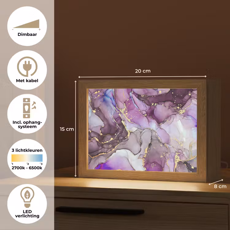 Marmer - Roze - Paars - Gold Light Box met kabel (Tafellamp) klein -USP_NL