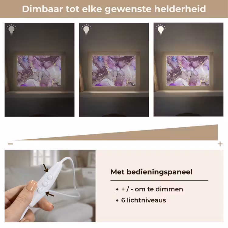 Marmer - Roze - Paars - Gold Light Box met kabel (Tafellamp) klein -USP_dimbaarNL