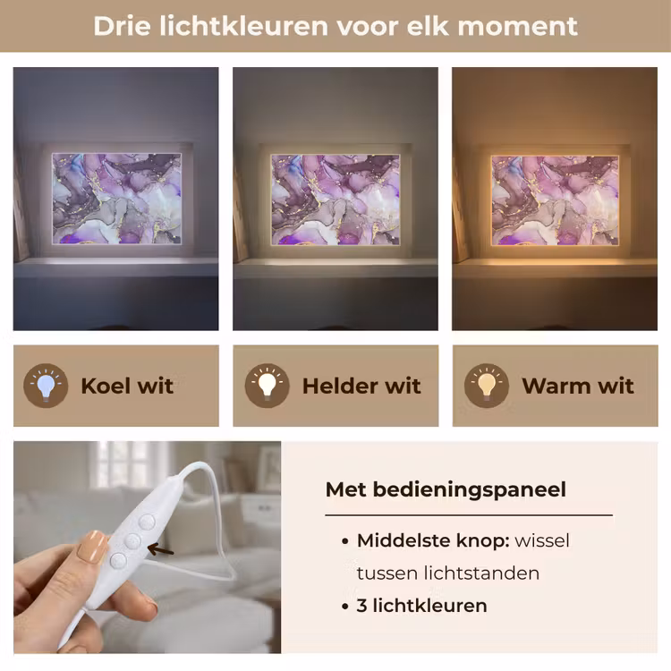 Marmer - Roze - Paars - Gold Light Box met kabel (Tafellamp) klein -USP_lichtkleurNL