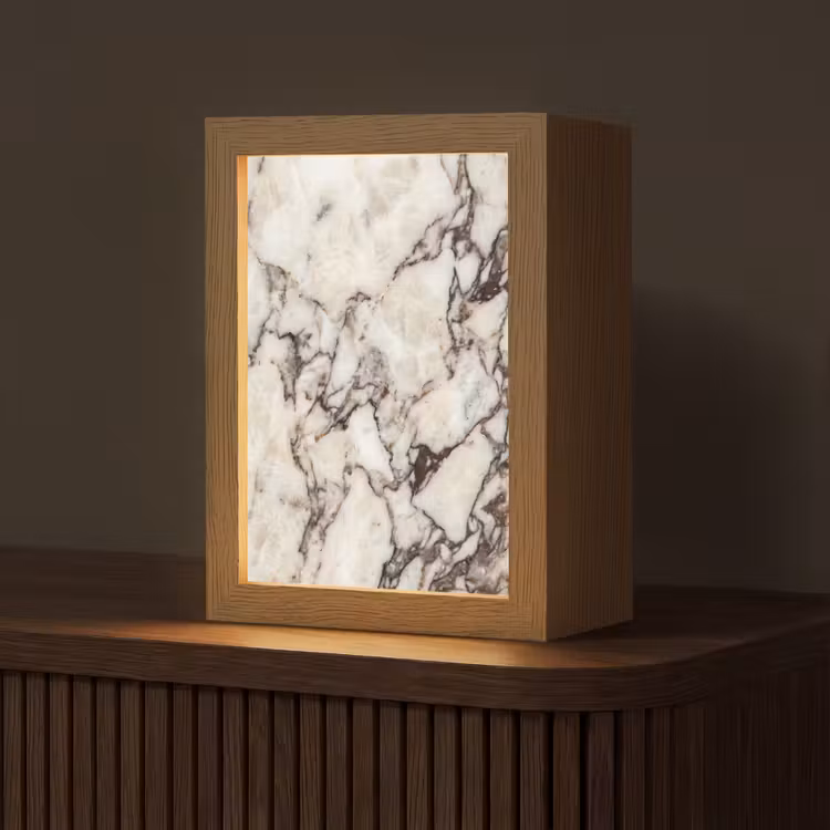 Marmer - Textuur - Abstract - Wit - Bruin Light Box met kabel (Tafellamp) klein -z3d_website